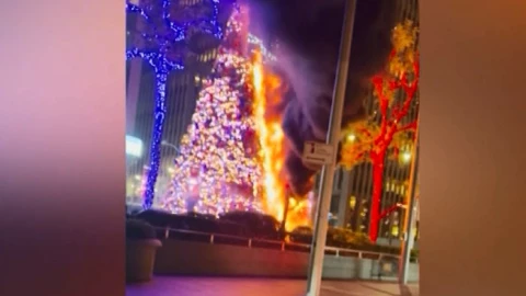 Hombre incendia árbol de Navidad en Nueva York