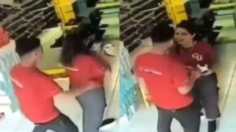 ¡No era broma! Captan a un ‘pica costillas’ en el trabajo