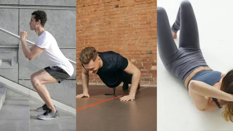 Ejercicios para hacer en casa y bajar de peso rápido sentadillas, lagartijas y abdominales