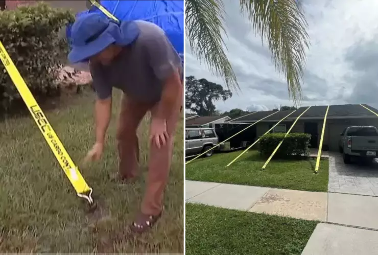 Hombre amarra su casa