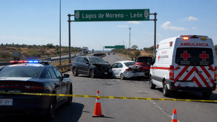Accidente múltiple en la autopista Lagos de Moreno-León deja un fallecido.png
