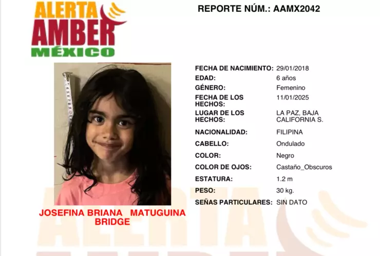 ALERTA AMBER MÉXICO: Josefina Briana de 6 años podría estar en Chiapas