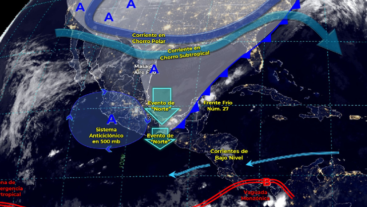 frente frío 27 en la península de Yucatán