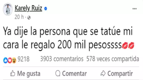 Karely Ruiz ofrece 200 mil pesos a quien se haga un tatuaje de su cara