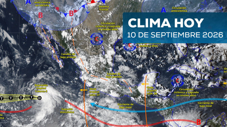 Mapa de México afectado por fenómenos meteorológicos este 10 de septiembre