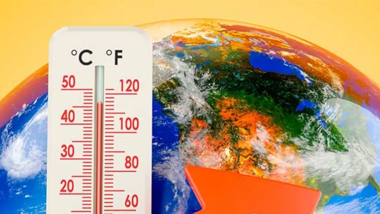 El planeta Tierra con un termómetro.