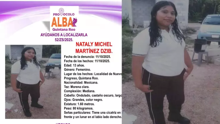 ¡Ayúdala a regresar a casa! Buscan a Nataly Michel Martínez Dzib, adolescente desaparecida en Bacalar