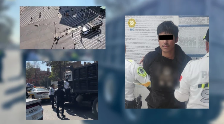 Conductor de camión en CDMX casi atropella a manifestantes.