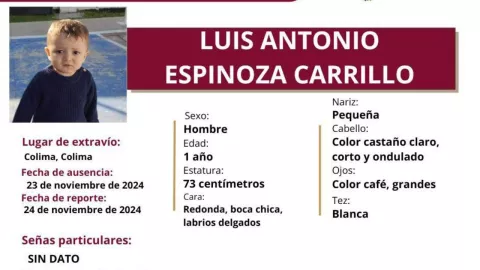 Alerta AMBER Aguascalientes Desaparece Luis Antonio Espinoza Carrillo de 1 año de edad en Colima