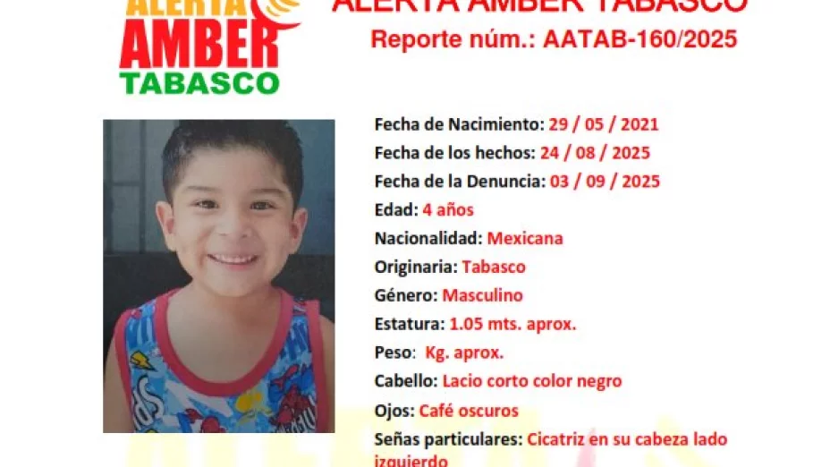 ALERTA AMBER TABASCO: Luis Mario León Rodríguez desapareció en Tabasco