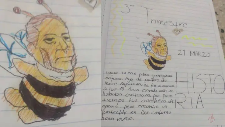 ¡El futuro de México! Niña dibuja al “Benito abeja” para una tarea
