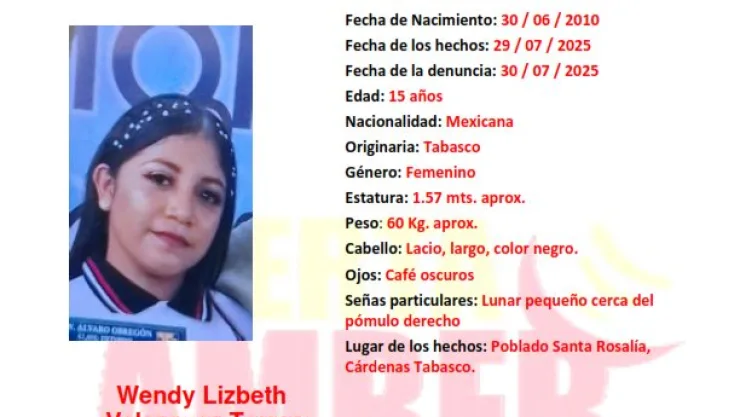 ¿Qué le paso a Wendy Lizbeth? Joven de 15 años desaparece en Cárdenas de Tabasco