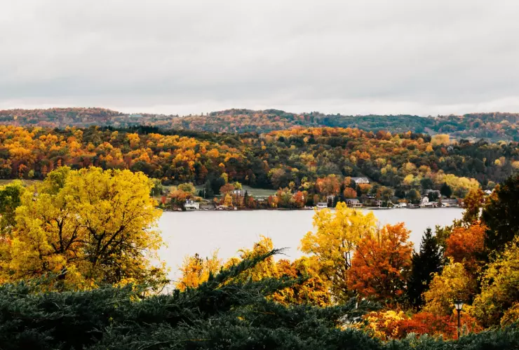 Vista de árboles y un lago en el parque Finger Lakes de Nueva York