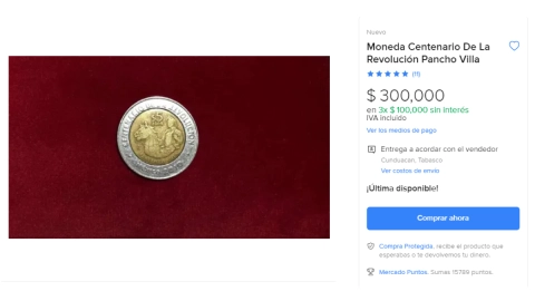 Moneda Pancho Villa en Mercado Libre