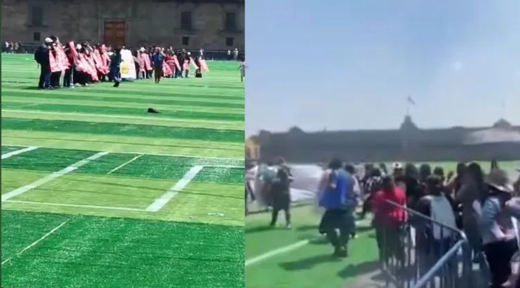 Integrantes de la CNTE toman cancha en el Zócalo preparada para clase rumbo al Mundial