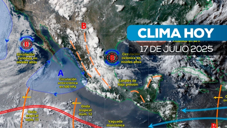 Mapa satelital de cómo estará el clima en México el 17 de julio de 2025.