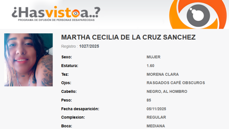 Martha Cecilia de la Cruz Sánchez desapareció en Berriozábal, Chiapas