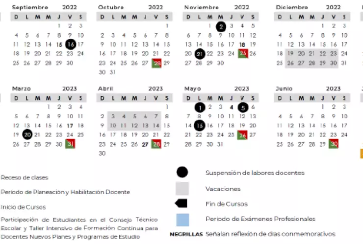 Calendario escolar educación normal y formación