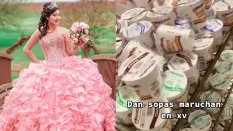 Sopa Maruchan, protagonista en cena de fiesta de 15 años