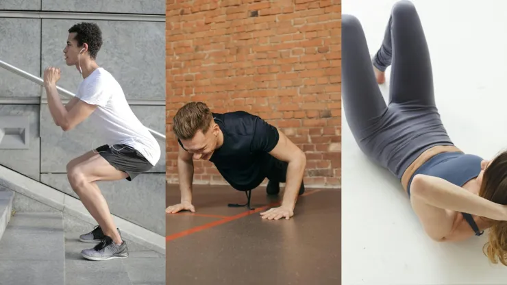 Ejercicios para hacer en casa y bajar de peso rápido sentadillas, lagartijas y abdominales