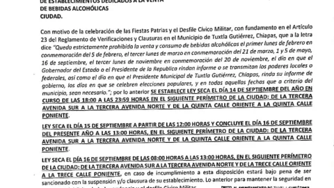 Ley seca Tuxtla Gutiérrez