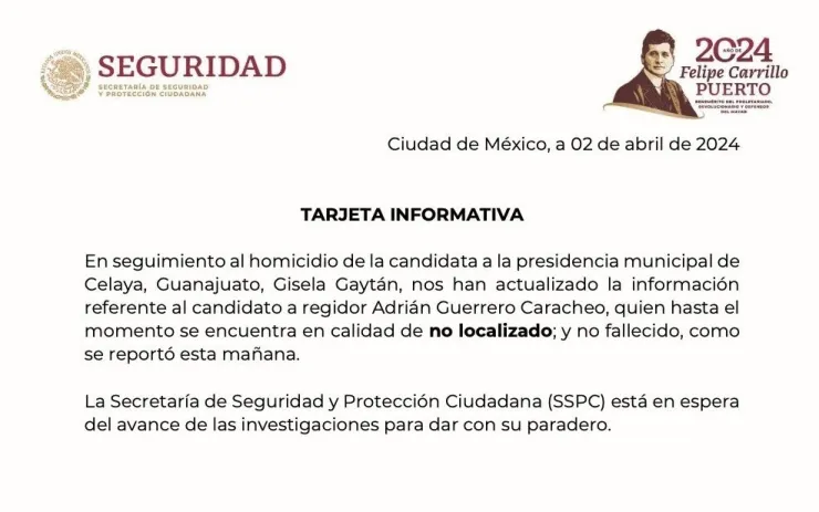 SSPC Candidato a regidor Celaya Adrian Guerrero desaparecido