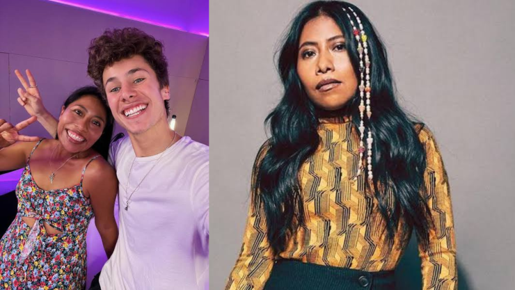 Yalitza Aparicio y Juanpa Zurita sonriendo a la cámara