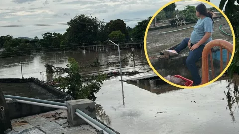 Embarazada atrapada en inundación