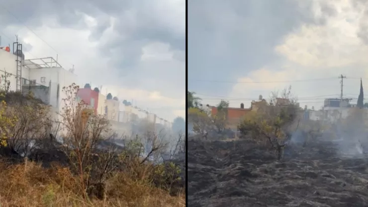 Incendio de pastizal genera movilización en Cuautlancingo hoy; alarma a vecinos por cercanía con viviendas