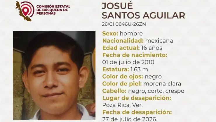 ¡ALERTA! Josué Santos Aguilar, menor desaparecido en Veracruz; esto se sabe