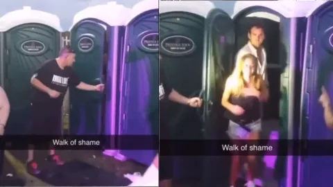 VIDEO: Captan a pareja al interior de un baño público en un festival