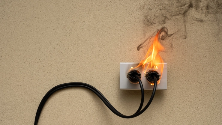 Dos enchufes en la corriente con fuego.