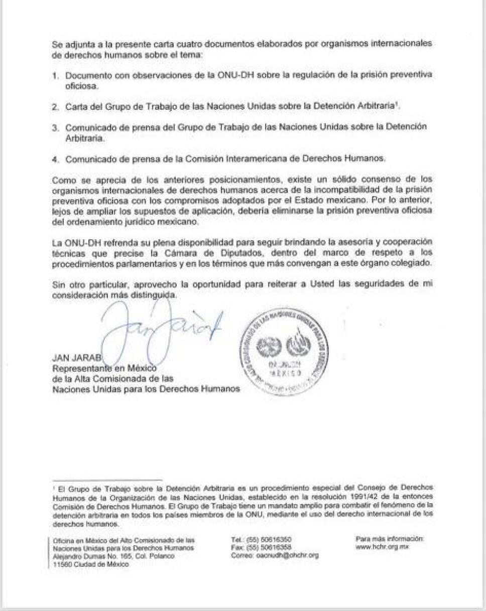 ONU diputados carta 2