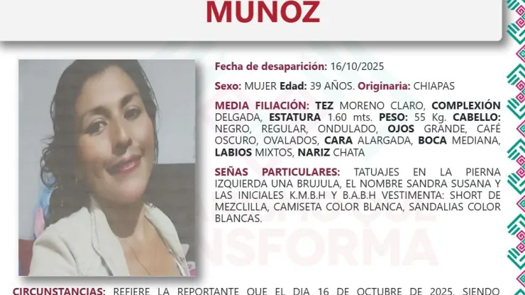 Sandra Susana desaparecida Chiapas