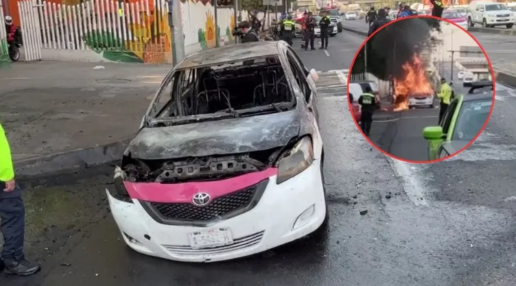 VIDEO: Taxi se incendia en Troncoso y Fray Servando, en la CDMX; conductor termina con quemaduras