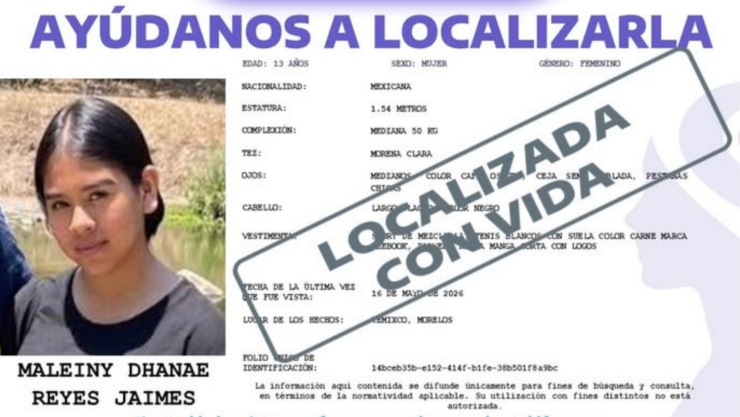 Localizan con vida a Maleiny Dhanae Reyes Jaimes.