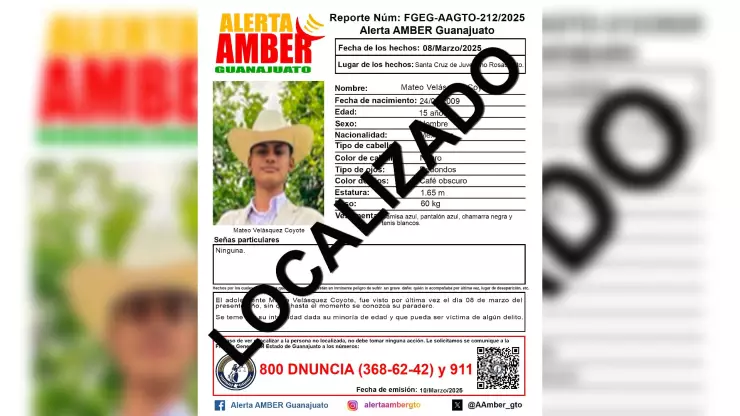localizan sin vida al adolescente Mateo Velásquez Coyote, desaparecido en Guanajuato
