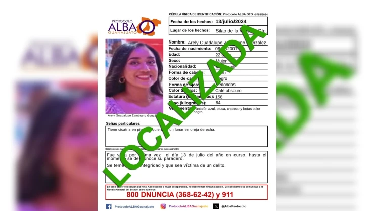 Localizan con vida a Arely Guadalupe, joven desaparecida en Silao, Guanajuato