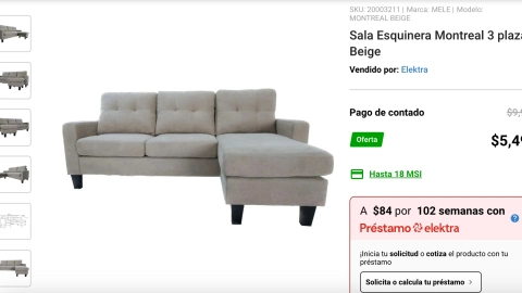 Así es el elegante sala esquinera de 3 piezas de Elektra