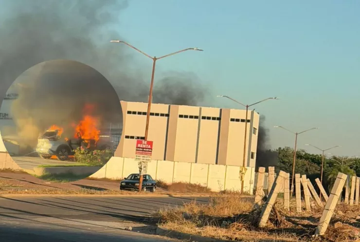 Incendian un auto afuera del colegio Altum en La Conquista en Culiacán..jpg