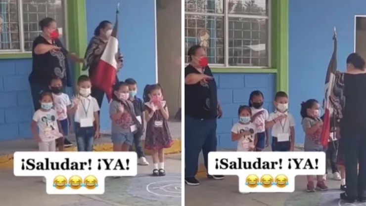 niños se confunden en honores a la bandera y saludan a la bandera video viral .jpg