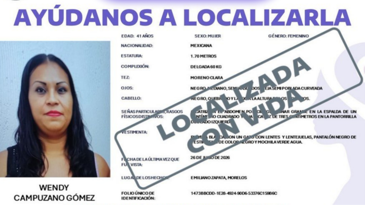 Localizan con vida a Wendy Campuzano Gómez.