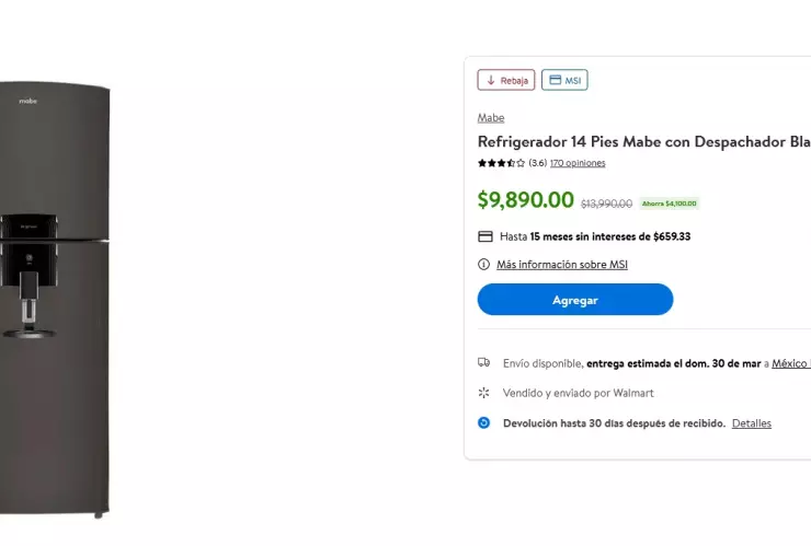 Walmart rebajó un refrigerador en 4 mil pesos