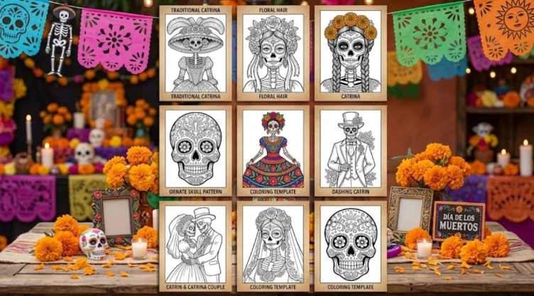 9 plantillas de catrinas para imprimir y celebrar el Día de Muertos: en blanco y negro y a color