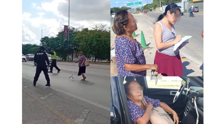 Adulta mayor perdida en el Periférico de Mérida es rescatada por policías