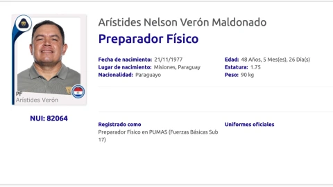 Arístides Verón estará en la banca de Pumas