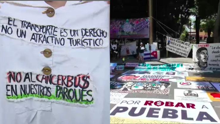 Protestas contra el Cablebús en Puebla.