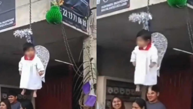 Cuelgan a niño como “angelito” en procesión y desatan indignación