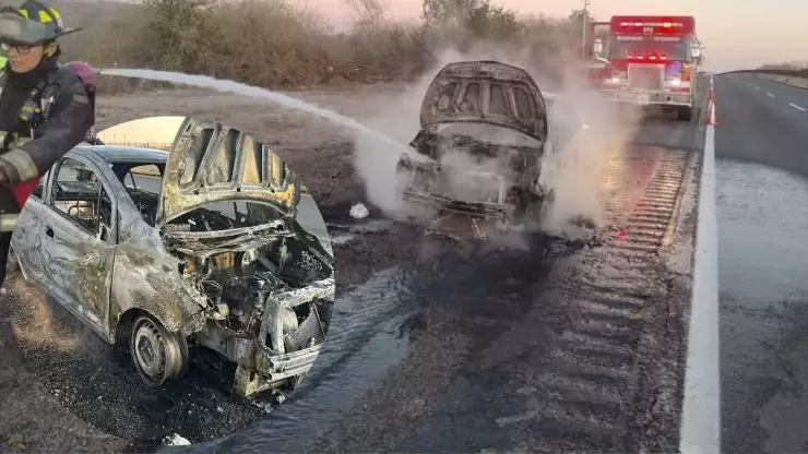 Se incendia carro por la autopista en Mazatlán