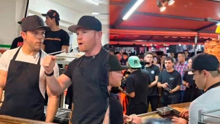 El Canelo Álvarez atiende la taquería de su hermano en Guadalajara